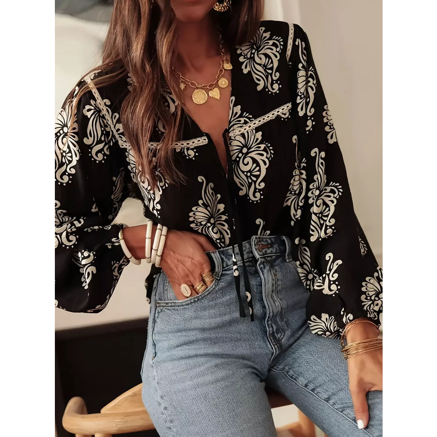 Floral Print Tie-Neck Blouse Apparel and Accessories