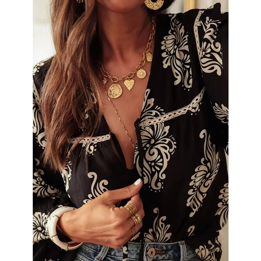 Floral Print Tie-Neck Blouse Apparel and Accessories