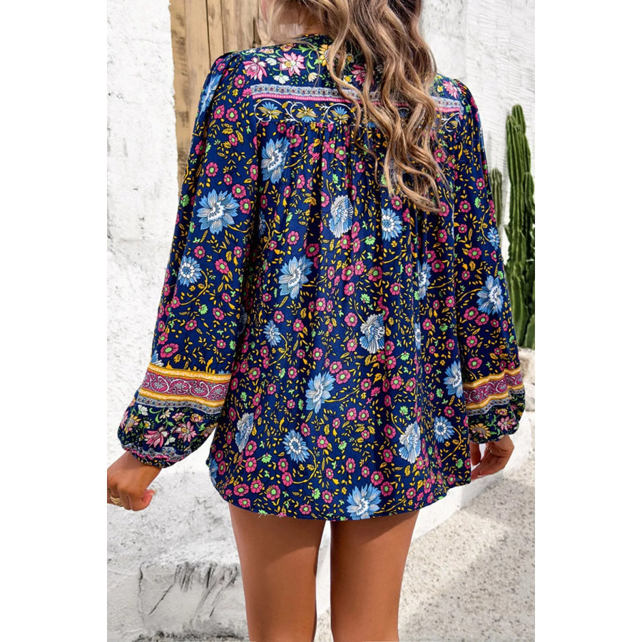 Floral Print Tie Neck Blouse Apparel and Accessories