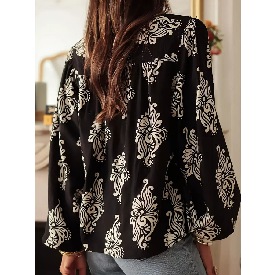 Floral Print Tie-Neck Blouse Apparel and Accessories