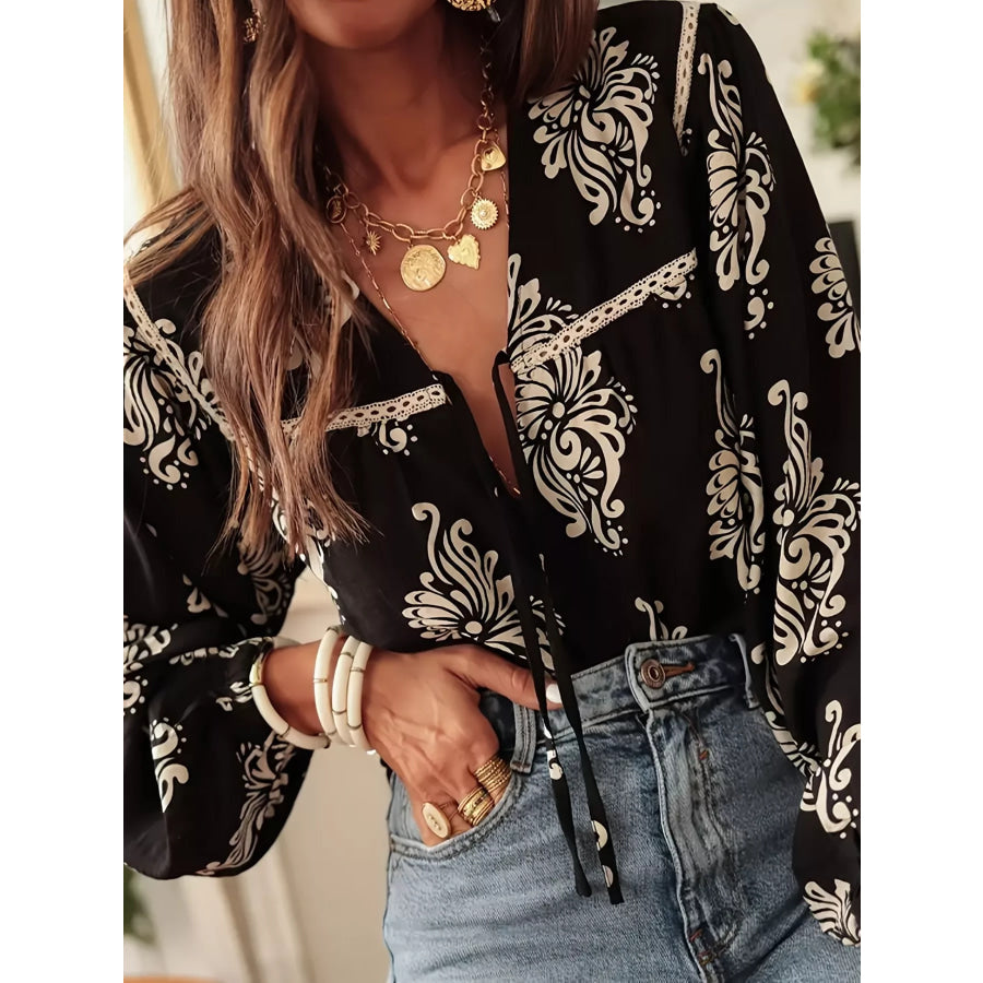 Floral Print Tie-Neck Blouse Apparel and Accessories