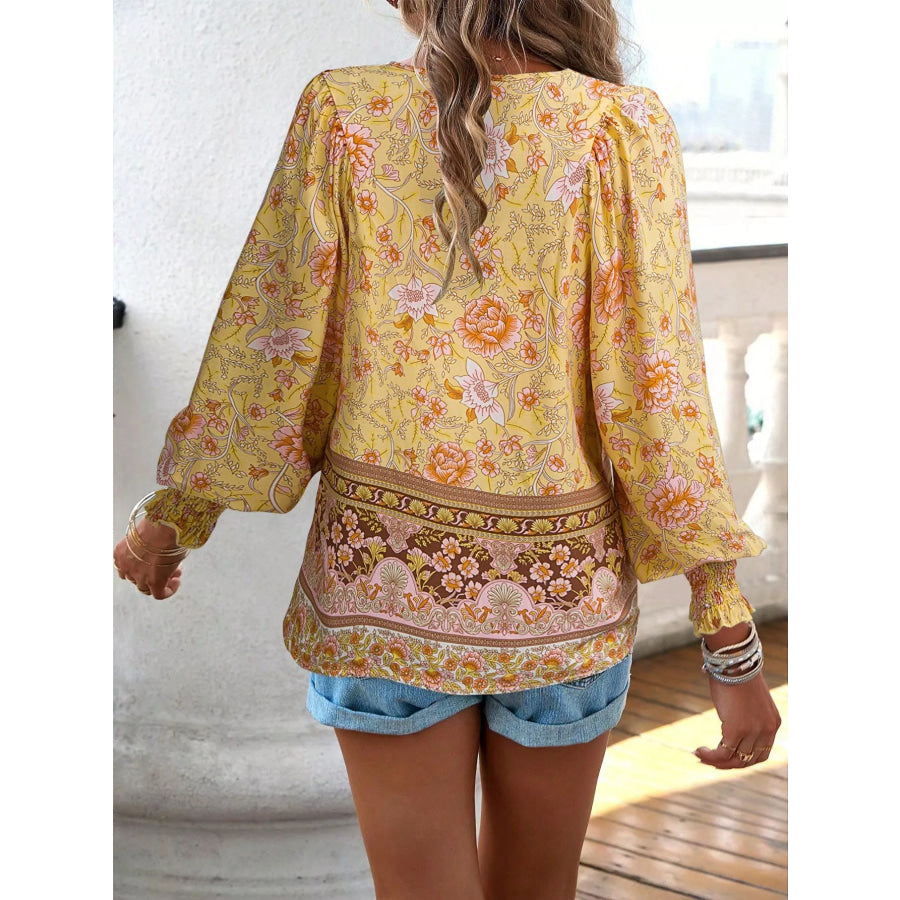 Floral Print Tie Neck Bohemian Blouse Apparel and Accessories