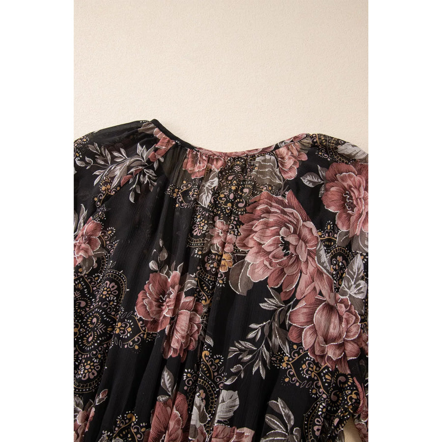 Floral Print Tie Neck Mini Dress Apparel and Accessories