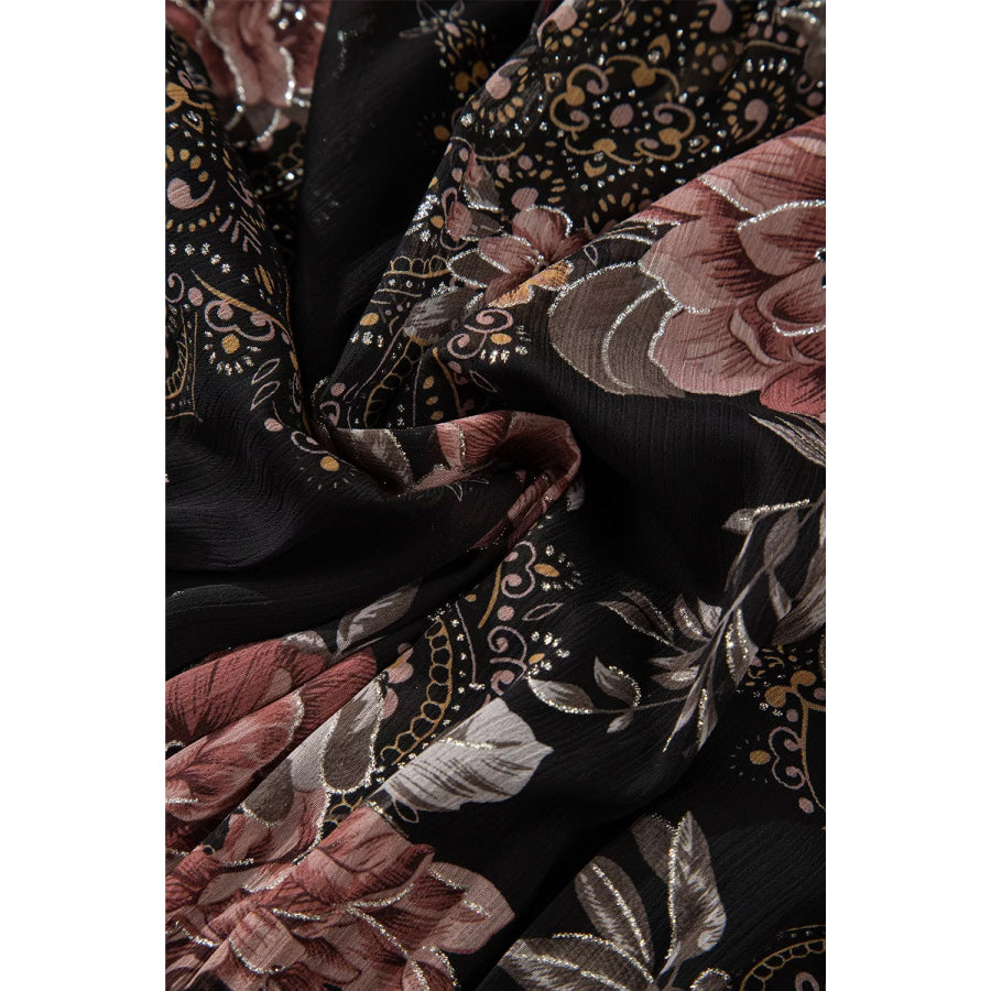 Floral Print Tie Neck Mini Dress Apparel and Accessories