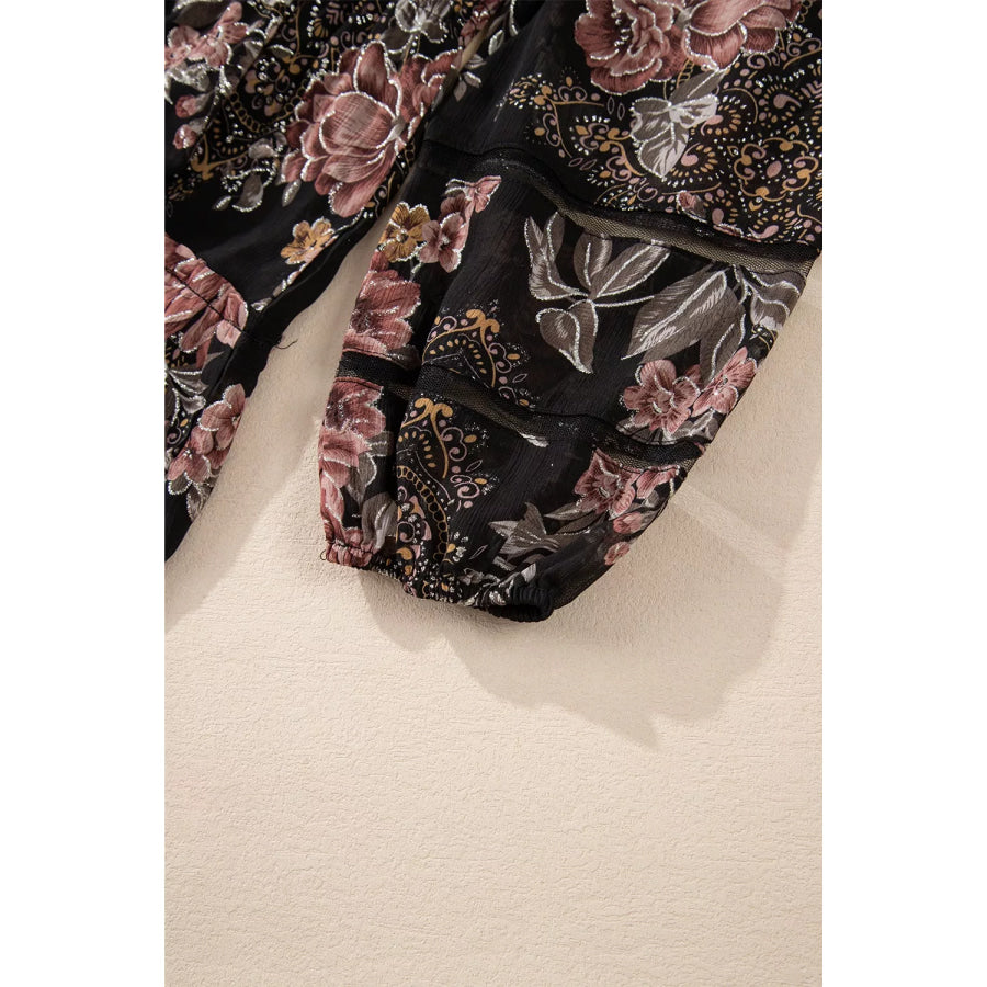 Floral Print Tie Neck Mini Dress Apparel and Accessories