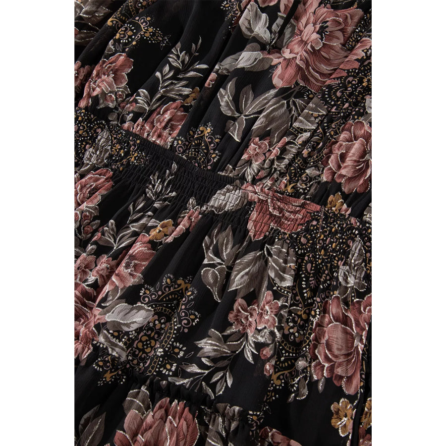Floral Print Tie Neck Mini Dress Apparel and Accessories