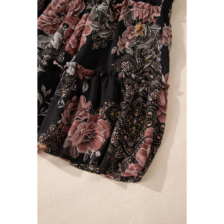 Floral Print Tie Neck Mini Dress Apparel and Accessories