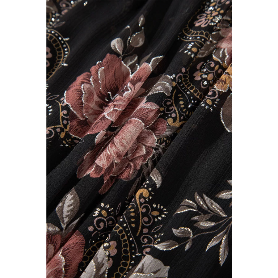 Floral Print Tie Neck Mini Dress Apparel and Accessories