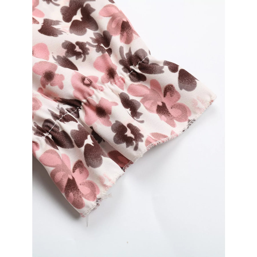 Floral Print Tie Neck Ruffle Blouse Apparel and Accessories