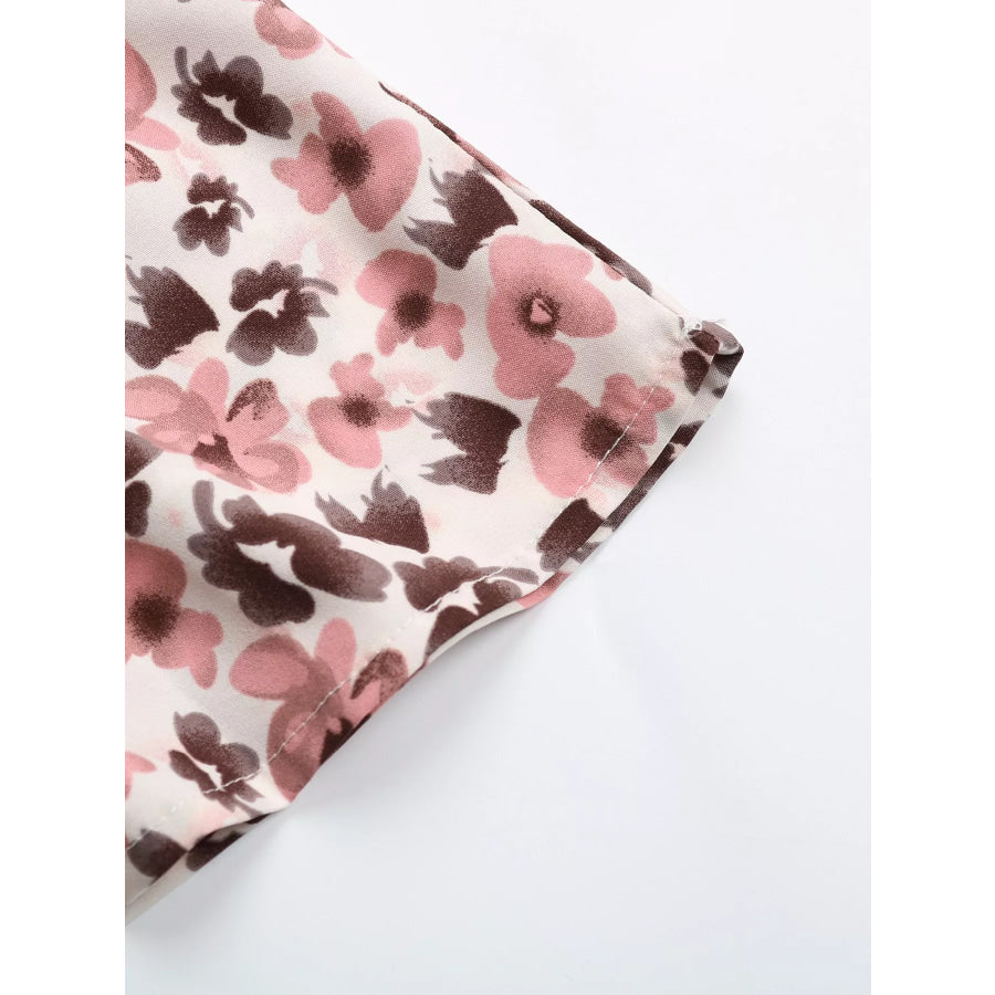 Floral Print Tie Neck Ruffle Blouse Apparel and Accessories