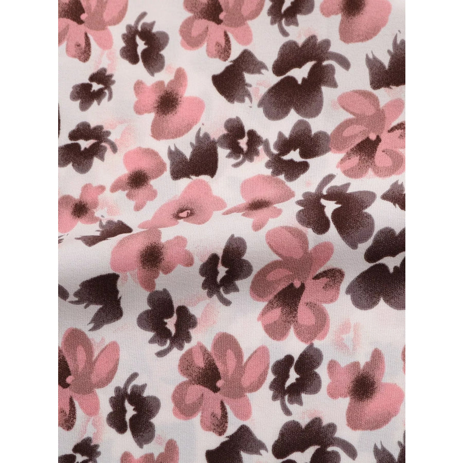 Floral Print Tie Neck Ruffle Blouse Apparel and Accessories