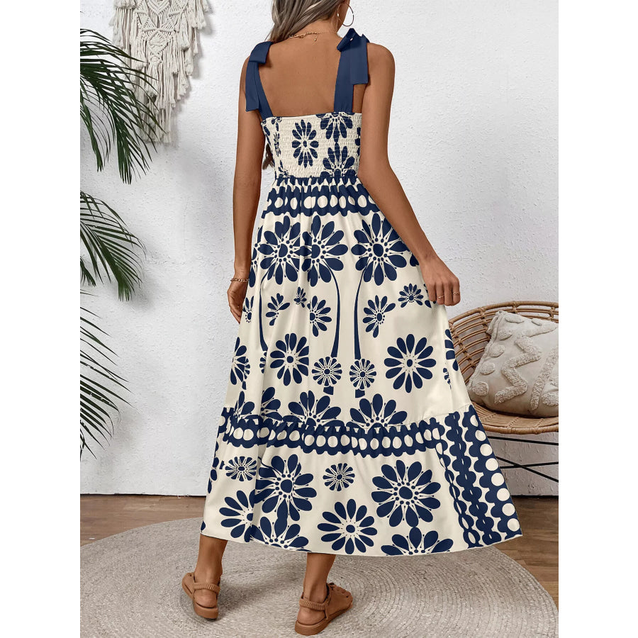 Floral Print Tie-Shoulder Midi Dress Apparel and Accessories