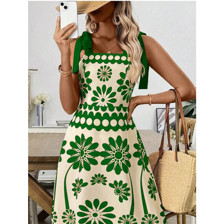 Floral Print Tie-Shoulder Midi Dress Apparel and Accessories