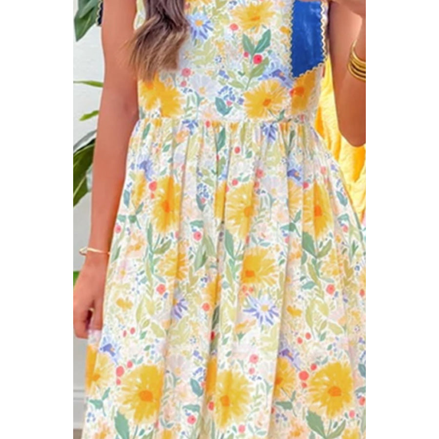 Floral Print Tie-Shoulder Midi Dress Apparel and Accessories