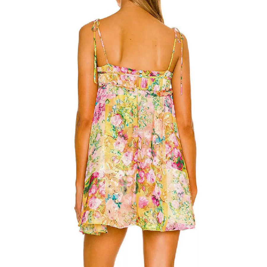 Floral Print Tie-Shoulder Mini Dress Apparel and Accessories