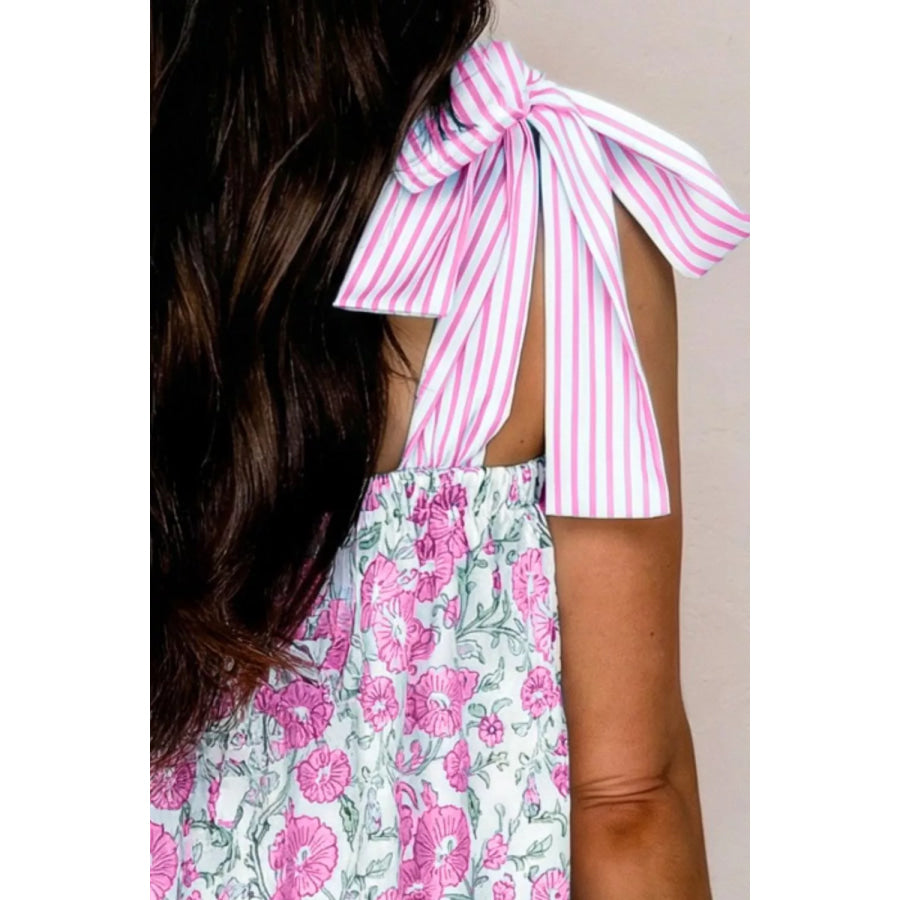 Floral Print Tie-Shoulder Mini Dress Apparel and Accessories
