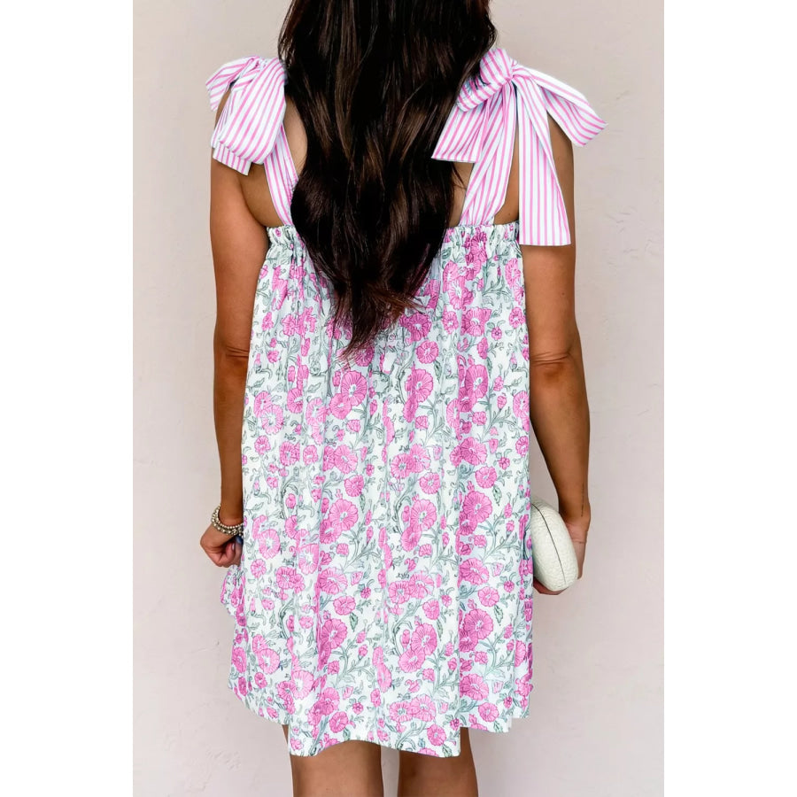 Floral Print Tie-Shoulder Mini Dress Apparel and Accessories
