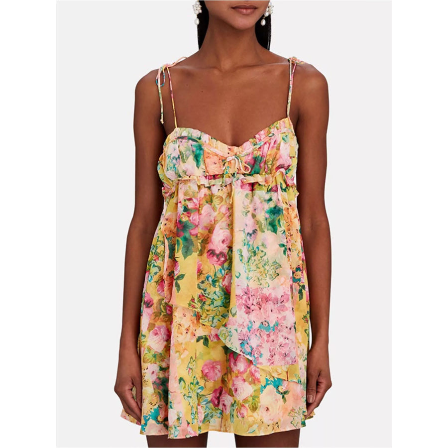 Floral Print Tie-Shoulder Mini Dress Multicolor / M Apparel and Accessories