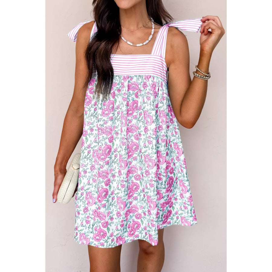 Floral Print Tie-Shoulder Mini Dress Pink Purple / M Apparel and Accessories