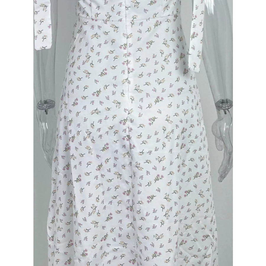 Floral Print Tie Shoulder Slit Midi Dress Apparel and Accessories