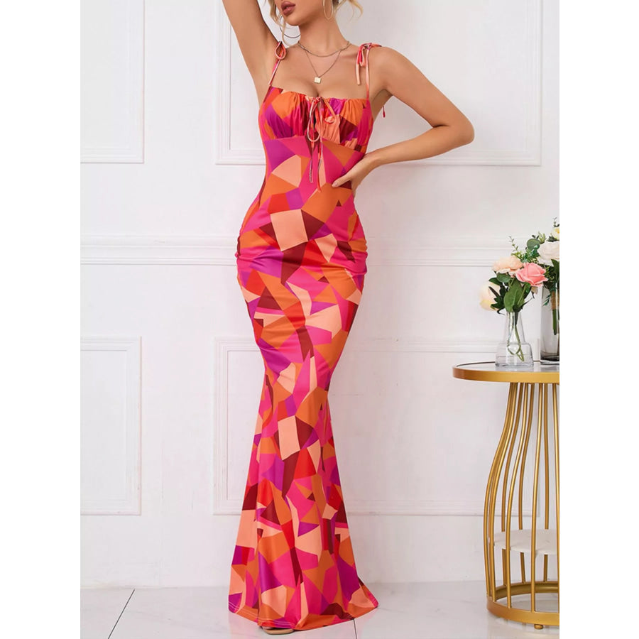 Floral Print Tie Strap Bodycon Maxi Dress Apparel and Accessories