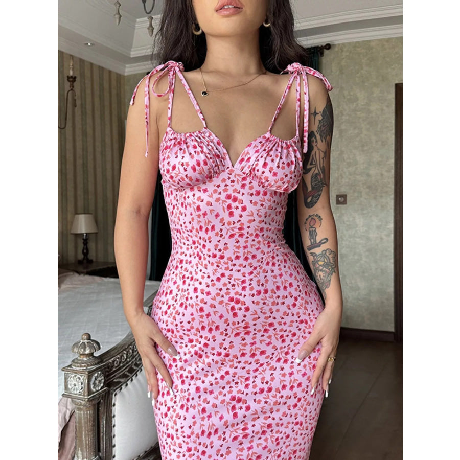 Floral Print Tie Strap Bodycon Maxi Dress Apparel and Accessories