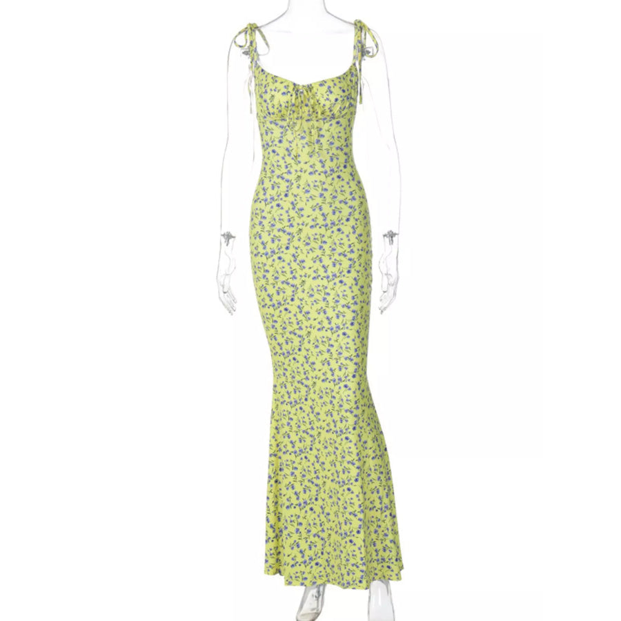Floral Print Tie Strap Bodycon Maxi Dress Apparel and Accessories