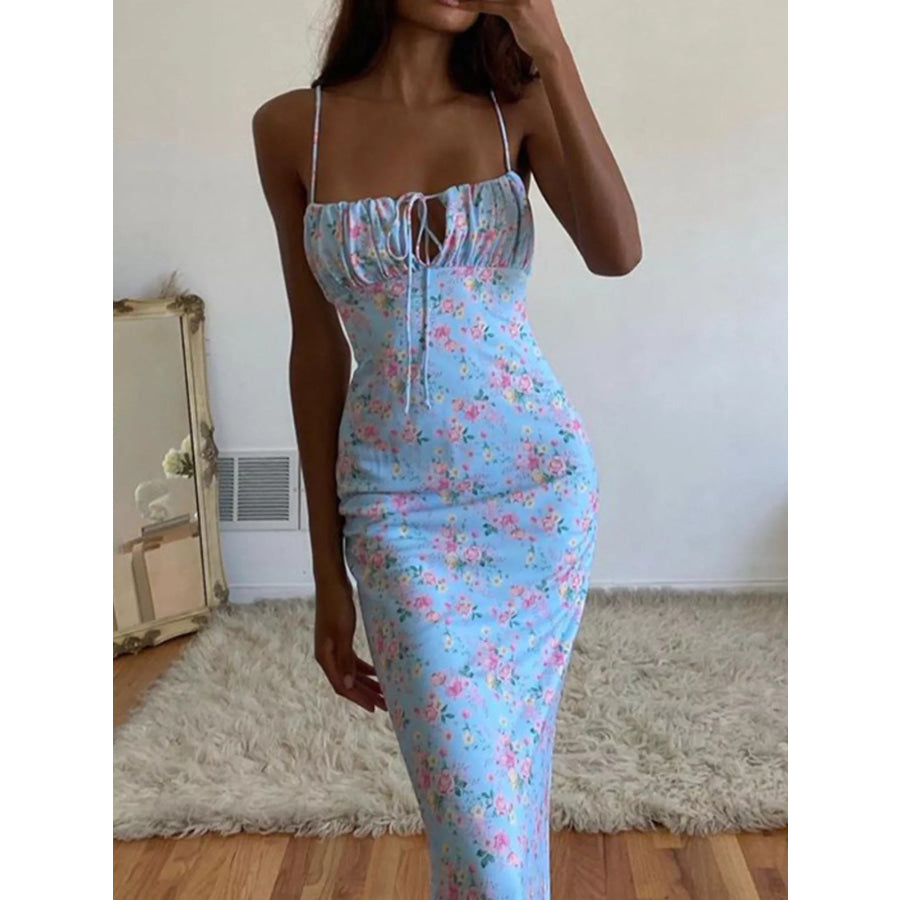 Floral Print Tie Strap Bodycon Maxi Dress Apparel and Accessories