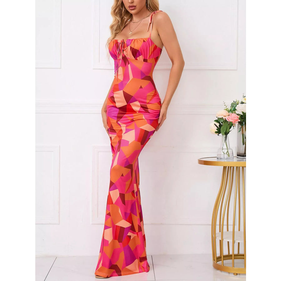 Floral Print Tie Strap Bodycon Maxi Dress Apparel and Accessories