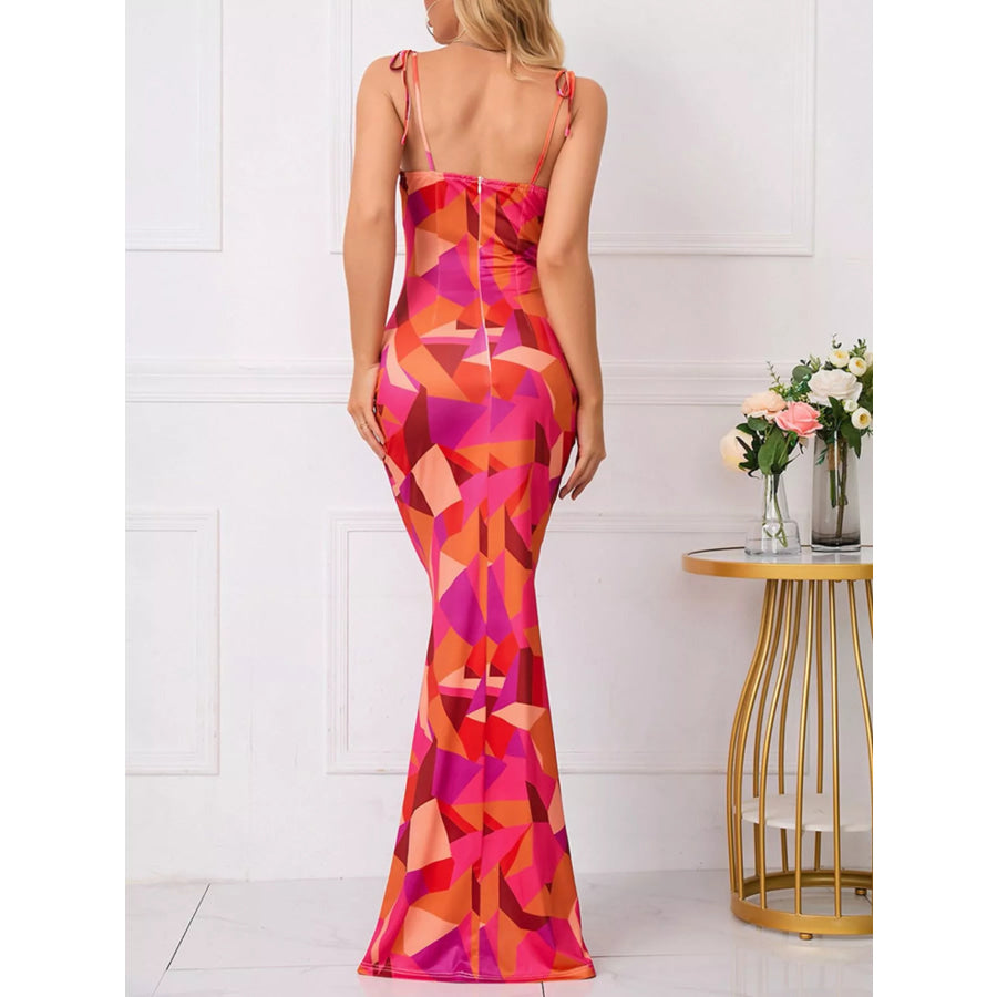 Floral Print Tie Strap Bodycon Maxi Dress Apparel and Accessories