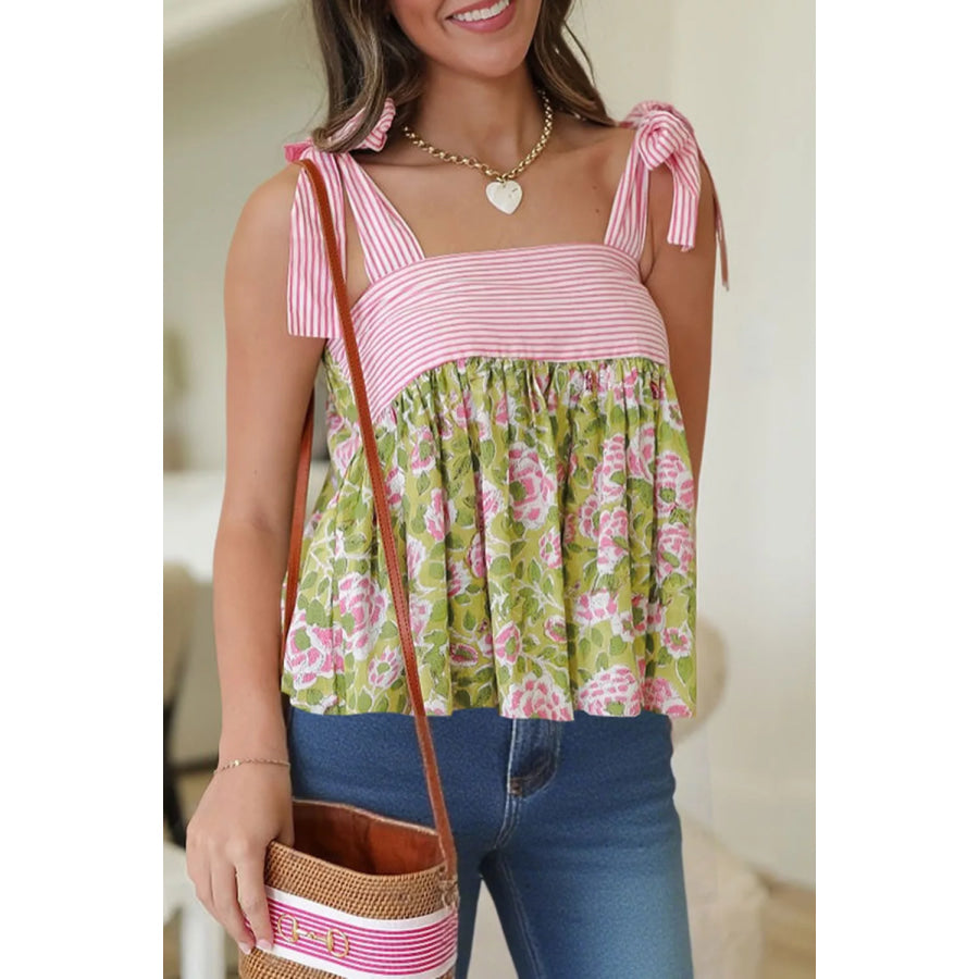 Floral Print Tie-Strap Cami Blush Pink / S Apparel and Accessories