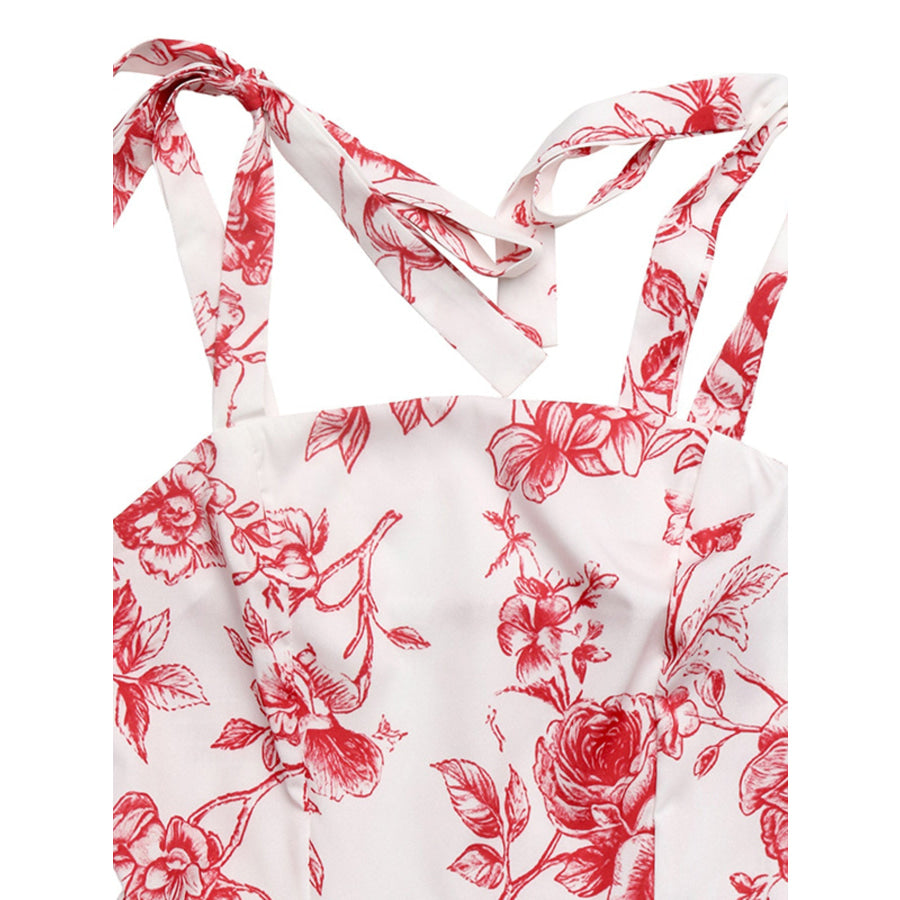 Floral Print Tie Strap Maxi Dress Apparel and Accessories