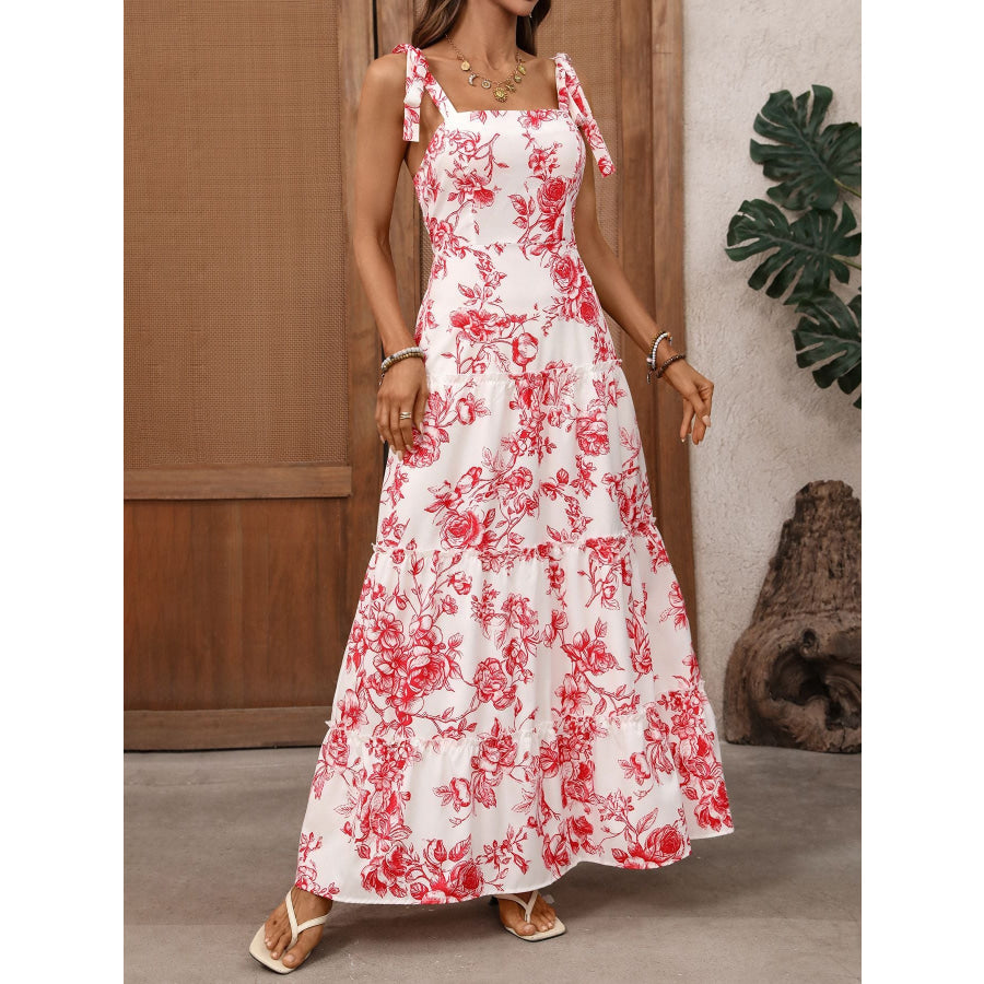 Floral Print Tie Strap Maxi Dress Apparel and Accessories