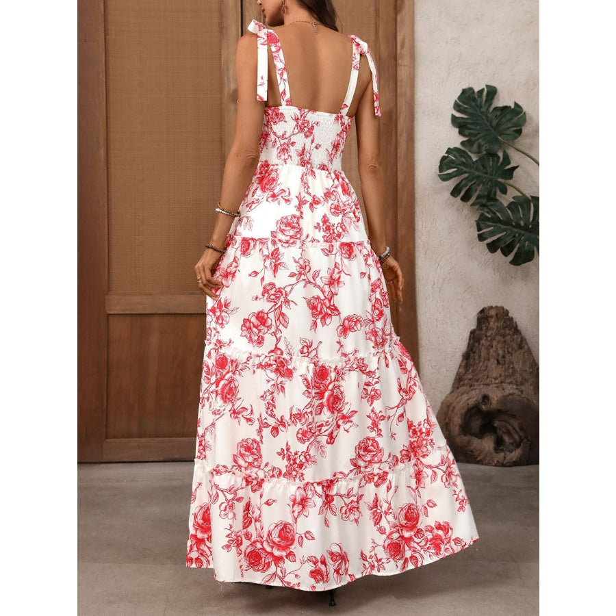Floral Print Tie Strap Maxi Dress Apparel and Accessories