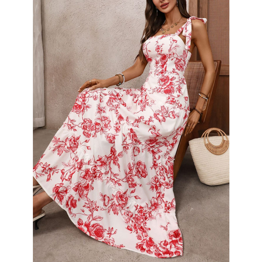 Floral Print Tie Strap Maxi Dress Apparel and Accessories