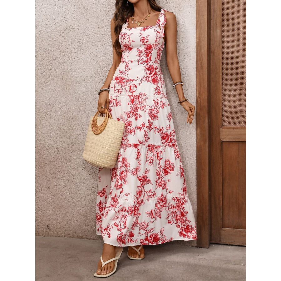 Floral Print Tie Strap Maxi Dress Apparel and Accessories