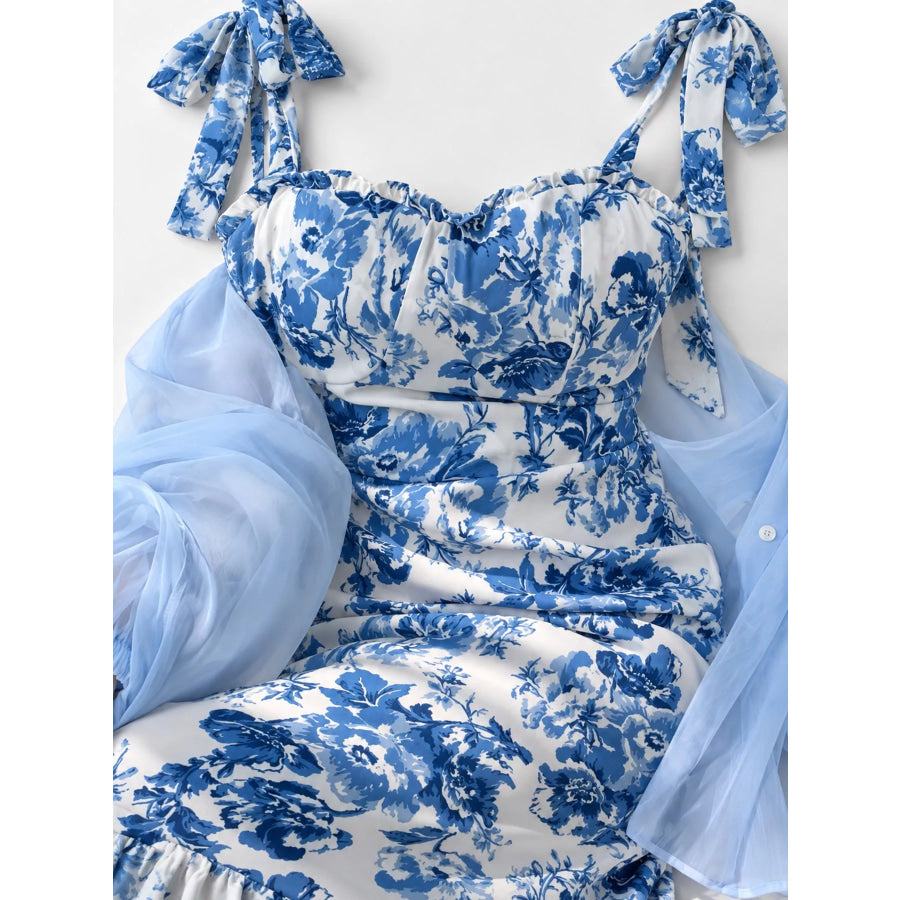 Floral Print Tie-Strap Midi Dress Apparel and Accessories