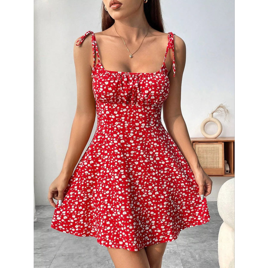 Floral Print Tie Strap Mini Dress Apparel and Accessories