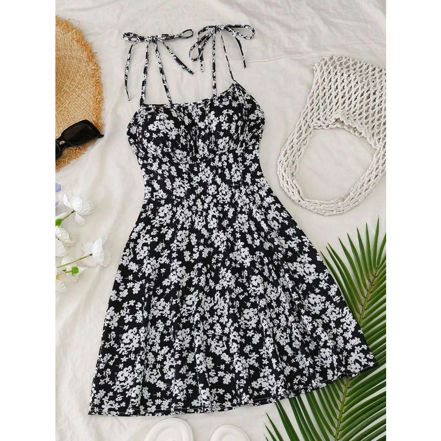 Floral Print Tie Strap Mini Dress Apparel and Accessories