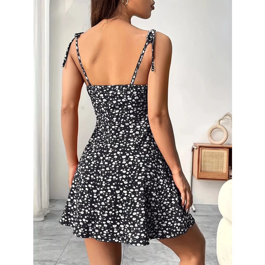 Floral Print Tie Strap Mini Dress Apparel and Accessories