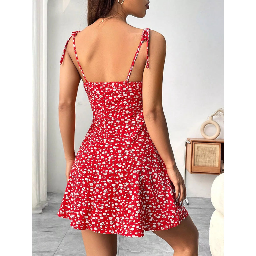 Floral Print Tie Strap Mini Dress Apparel and Accessories