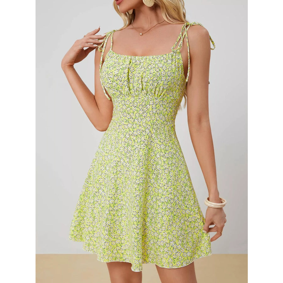 Floral Print Tie Strap Mini Dress Light Yellow / S Apparel and Accessories