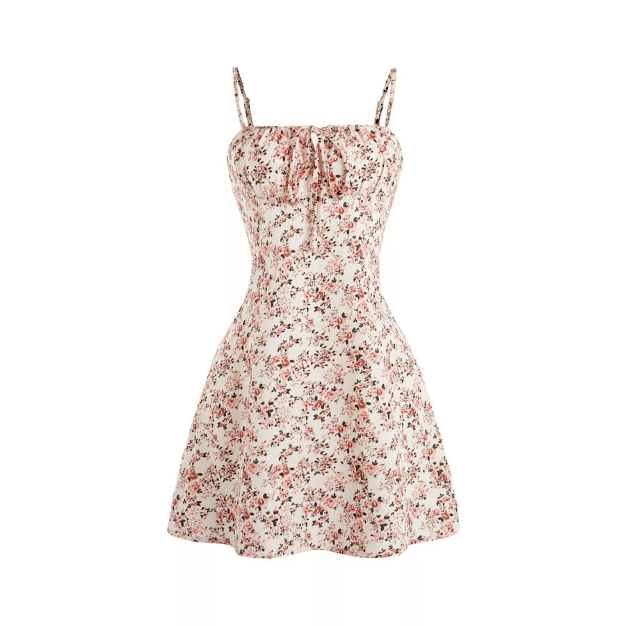 Floral Print Tie Strap Mini Dress Orange / S Apparel and Accessories