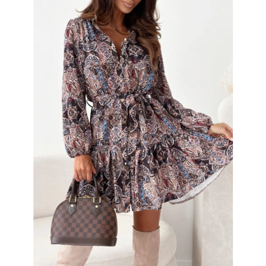 Floral Print Tie Waist Mini Dress Apparel and Accessories