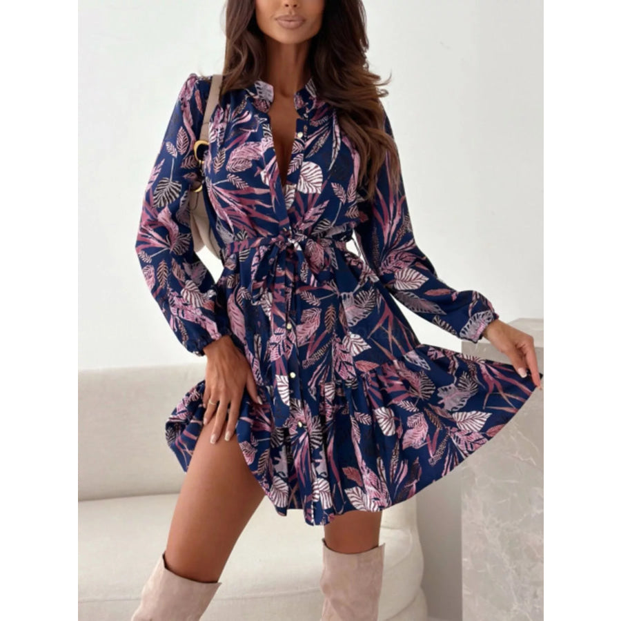 Floral Print Tie Waist Mini Dress Apparel and Accessories