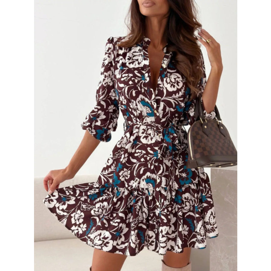 Floral Print Tie Waist Mini Dress Apparel and Accessories