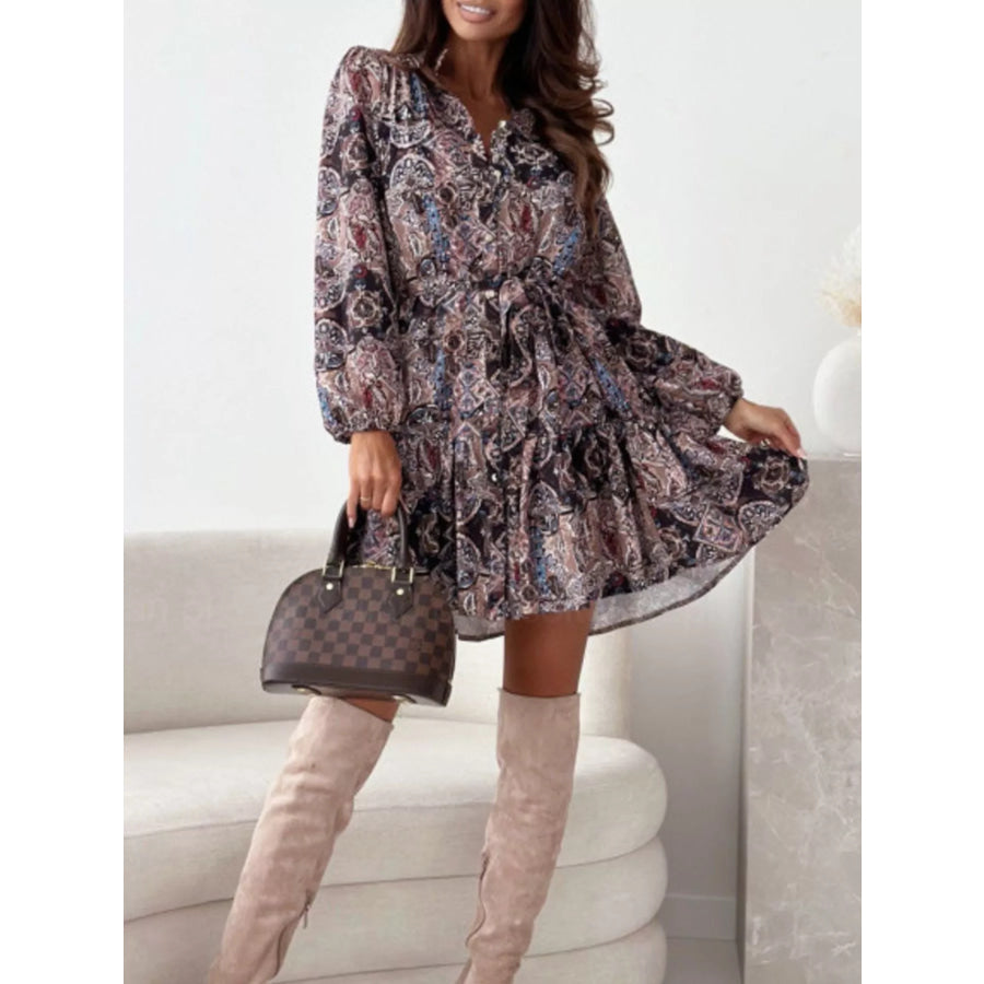 Floral Print Tie Waist Mini Dress Apparel and Accessories