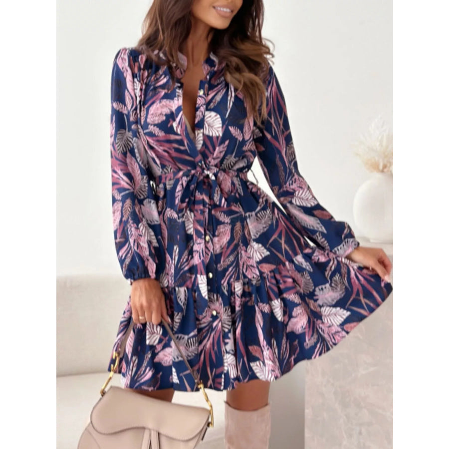Floral Print Tie Waist Mini Dress Violet / S Apparel and Accessories