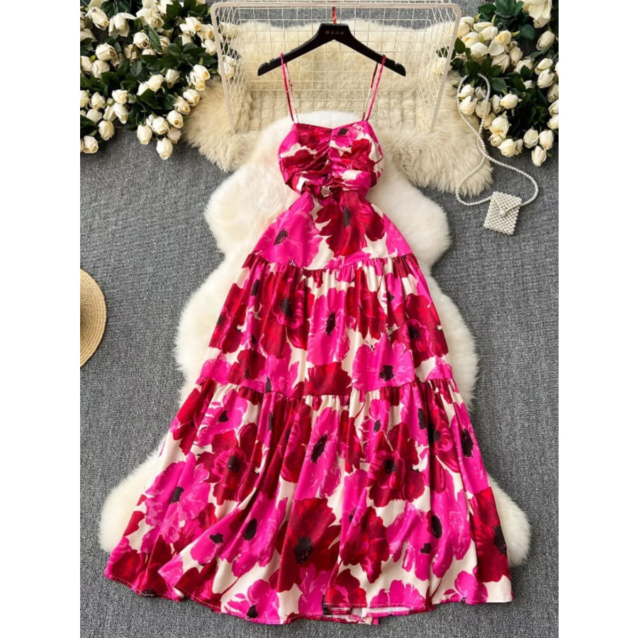 Floral Print Tiered Cami Dress Red / S Apparel and Accessories