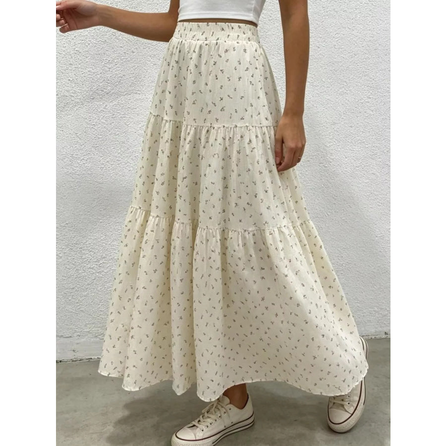 Floral Print Tiered Flowy Maxi Skirt Apparel and Accessories